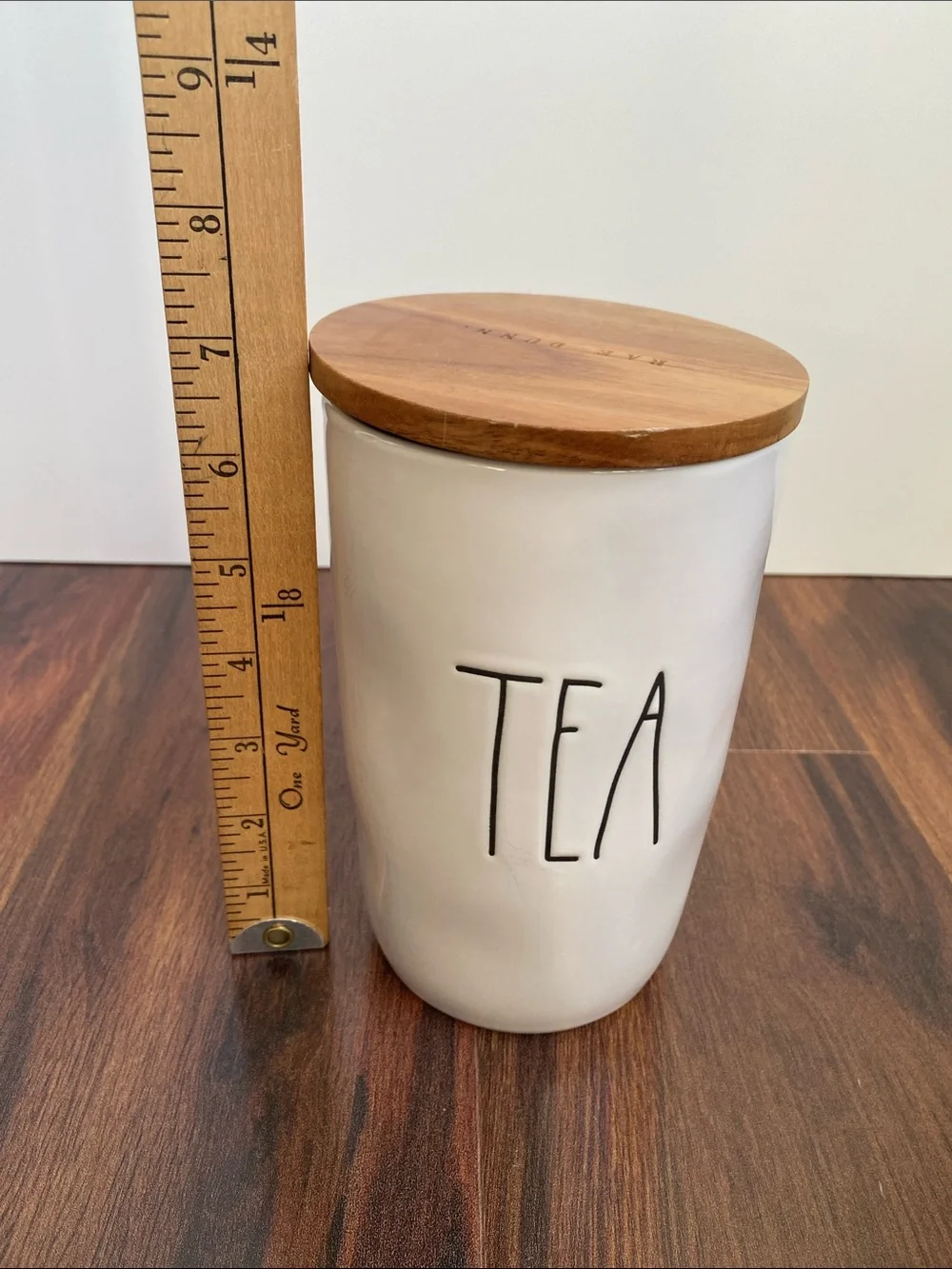 Rae Dunn Tea Canister Wooden Sealed Topper Cream Color 7”